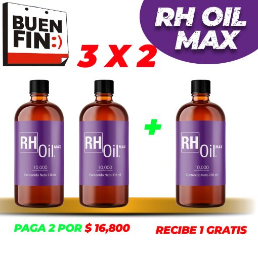 Paquete RH Oil Max con 10,000mg. 42mg/ml. de CBD Frasco de 236ml. Aceite Vegetal con extracto de cannabis sativa L (CAÑAMO) sin THC.